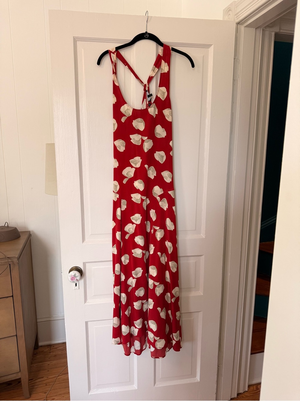 Theory Red Maxi Dress with Cream Floral Print
